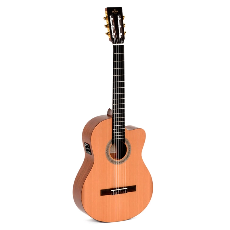 violão nylon de seis cordas eletrico com cutway levemente de perfil