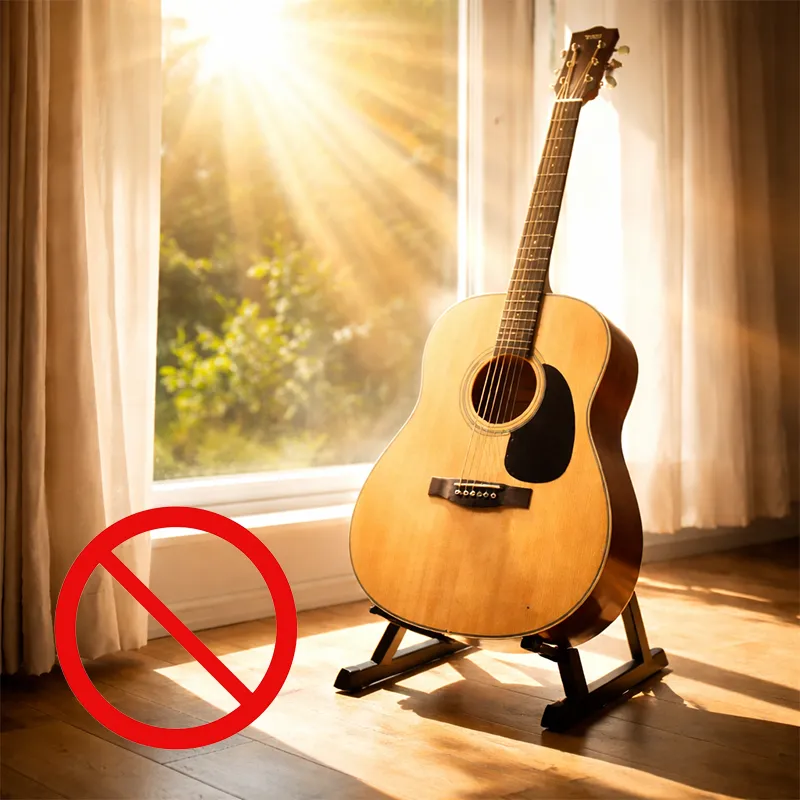violão exposto a luz forte do sol