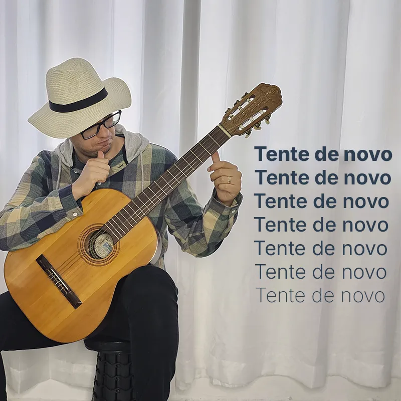 violonista tendo que tentar de novo após errar no violão