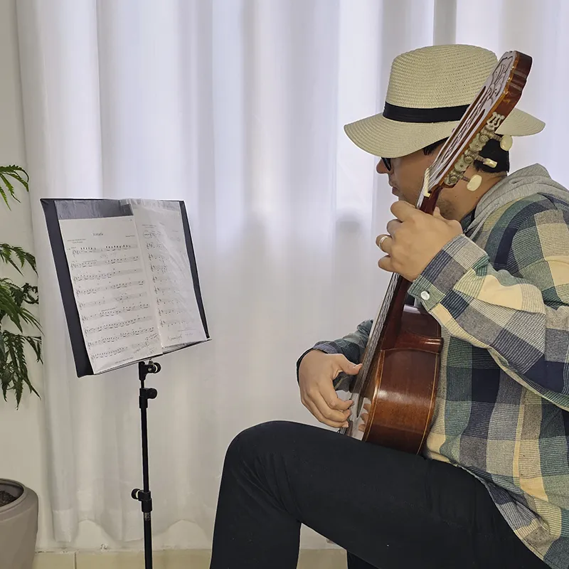 violonista tocando e lendo partitura