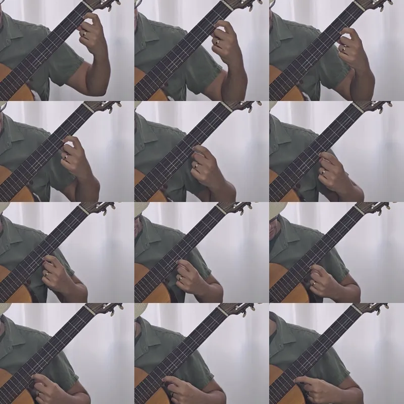 verificando a altura das cordas do violão apertando casa a casa da 1 ate a 12