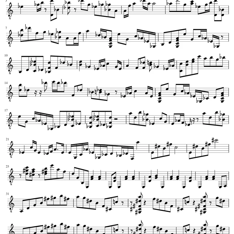 exemplo de partitura para violão em clave de sol