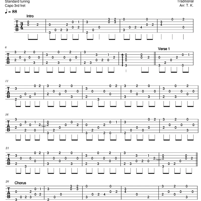 exemplo de tablatura de uma musica aleatorio