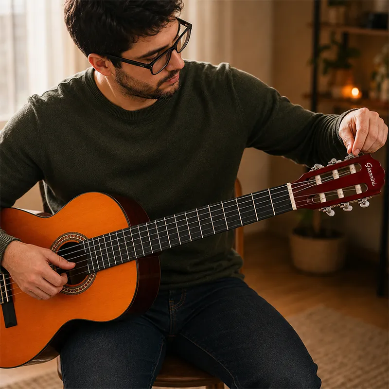 Pessoa afinando o Giannini N-14