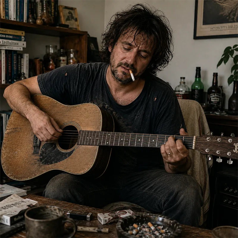Pessoa desleixada tocando o violão