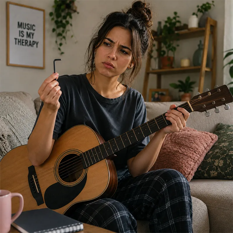 Pessoa questionando se deve ou não ajustar o tensor do violão