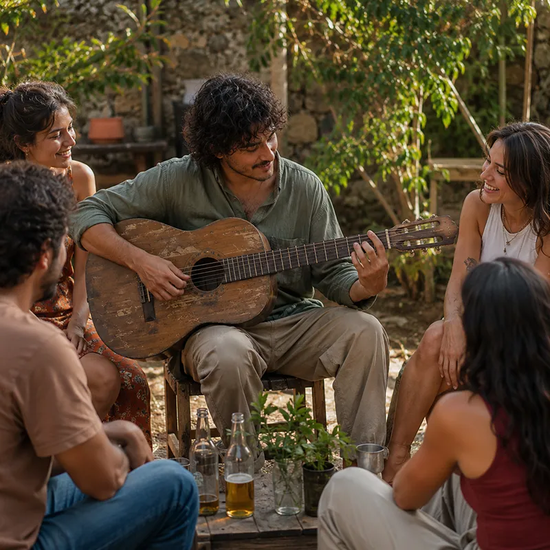 Pessoa tocando violão um violão velho com os amigos