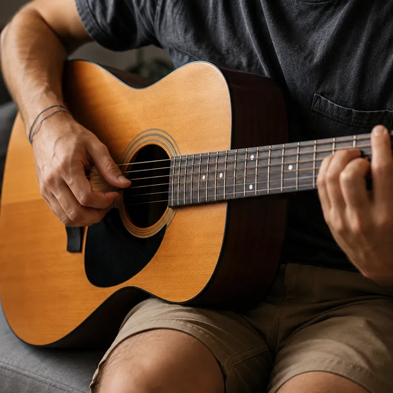 Pessoa tocando violão de aço